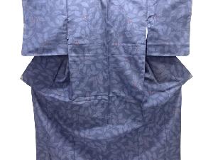 葉模様織り出し手織り紬着物